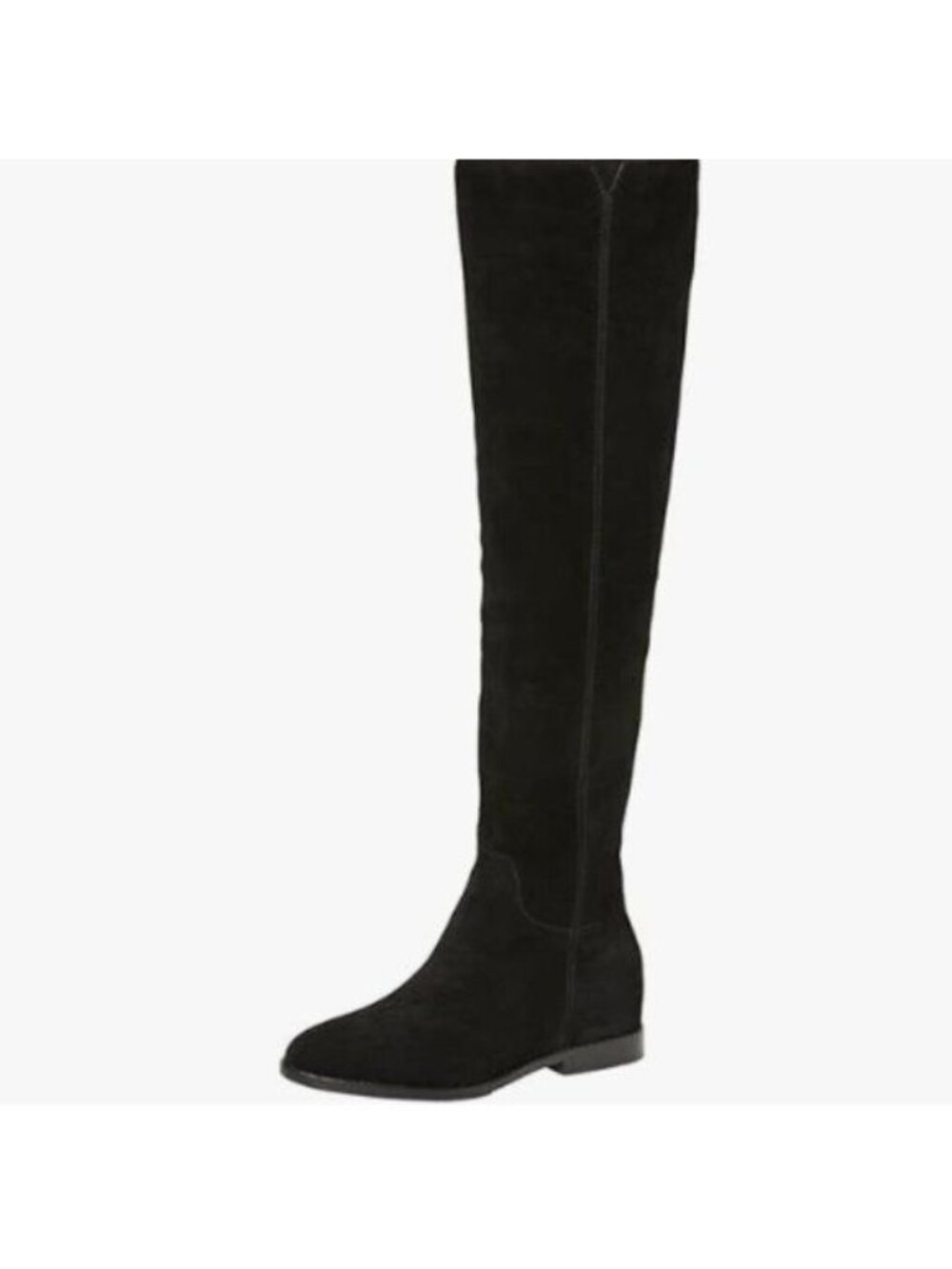 Pazzion Women Almond Toe Knee High Boots with Partial Zipper Stretchy Flat Black